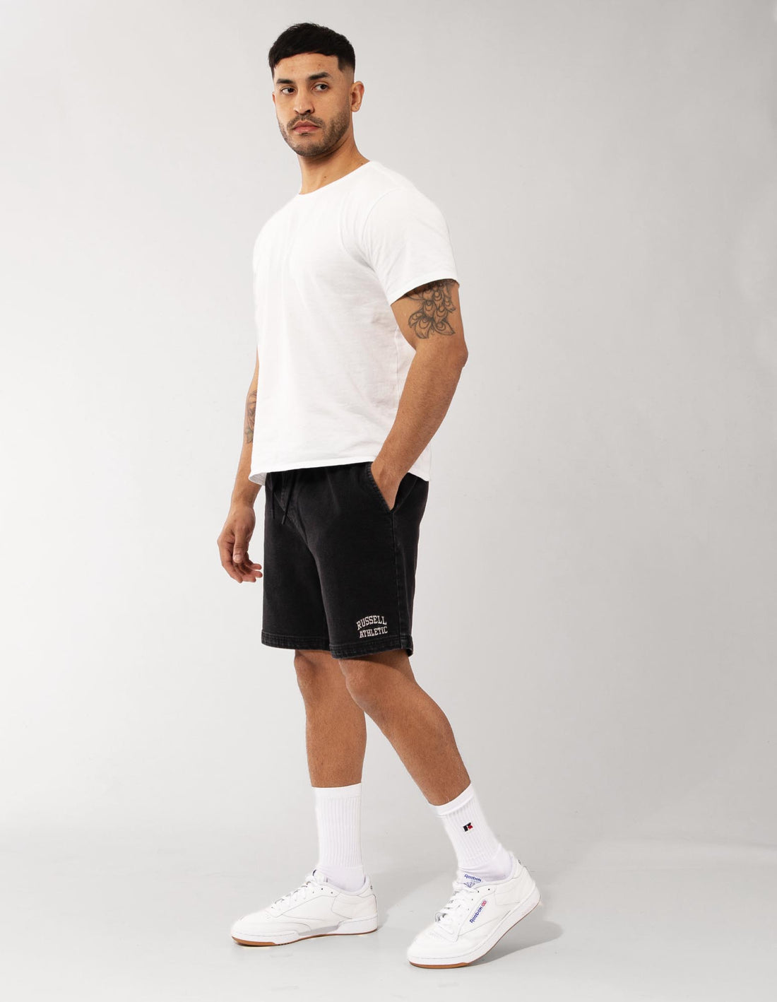 Black Russell Athletic Calabasas Denim Men Shorts | 07YRHJVML