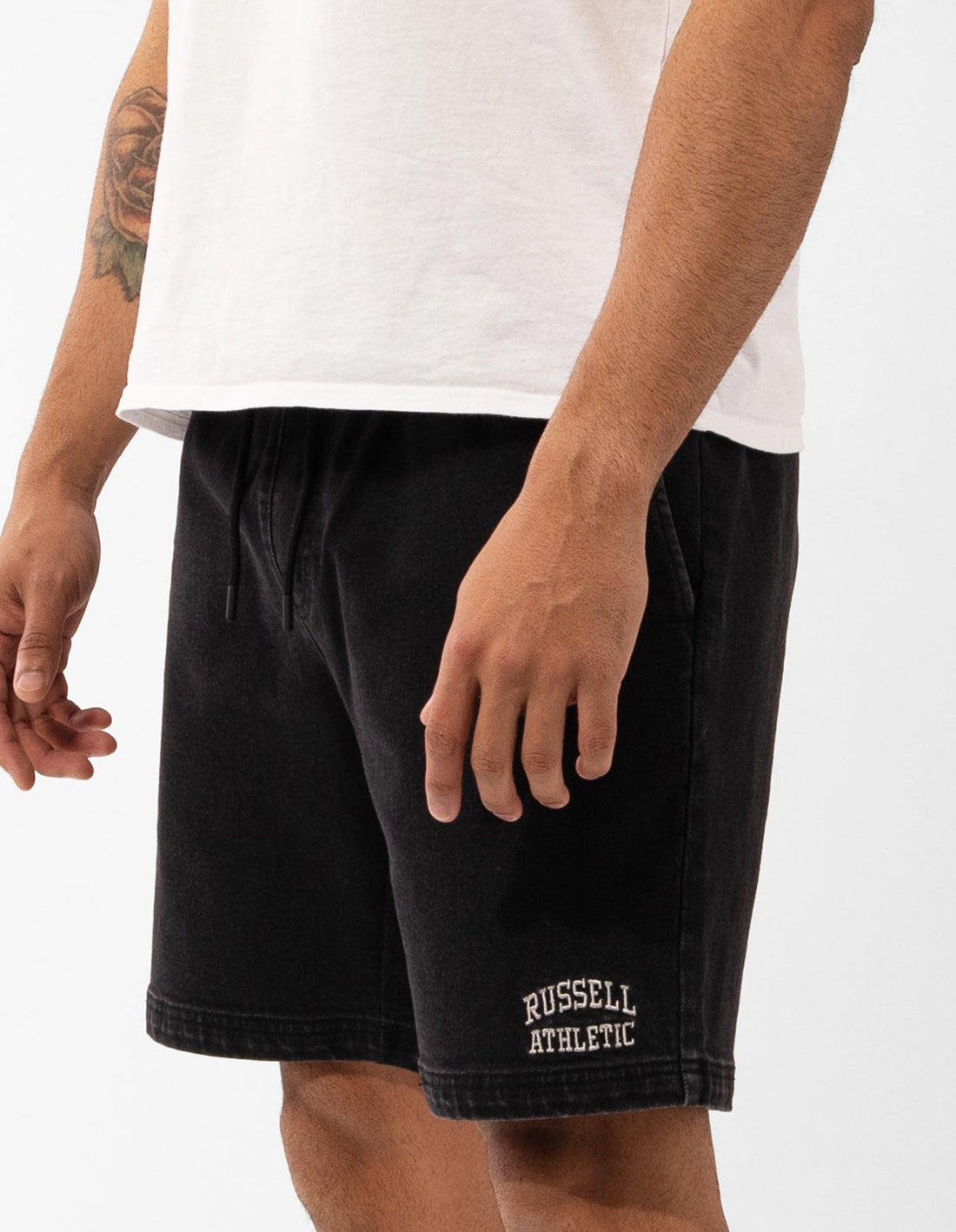 Black Russell Athletic Calabasas Denim Men Shorts | 07YRHJVML