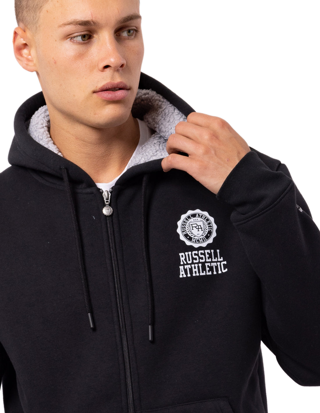 Black Russell Athletic Collegiate Sherpa Men Jackets | 29UADRGVN