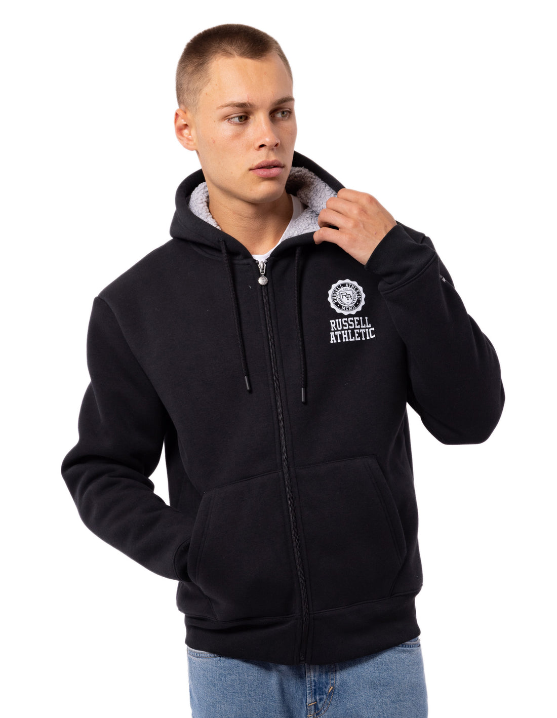 Black Russell Athletic Collegiate Sherpa Men Jackets | 29UADRGVN