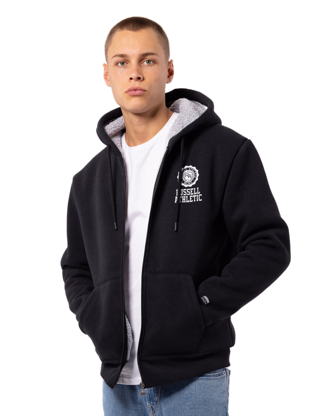 Black Russell Athletic Collegiate Sherpa Men Jackets | 29UADRGVN