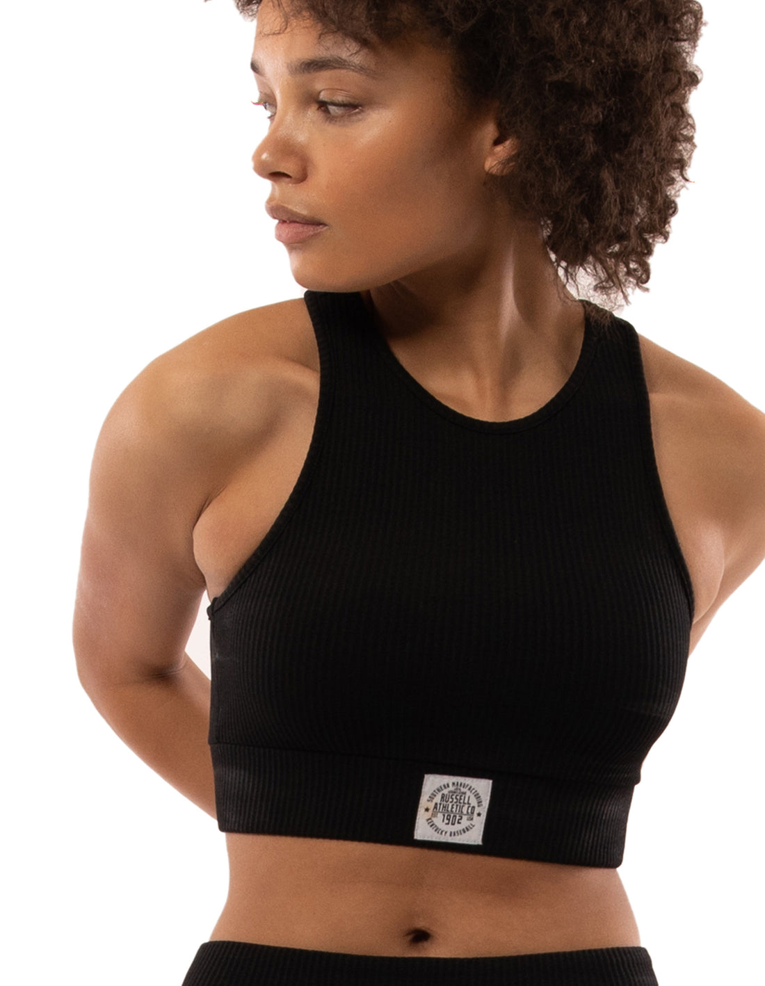 Black Russell Athletic Deja Vu Ribbed Crop Women Tanks | 26CFHPZRE