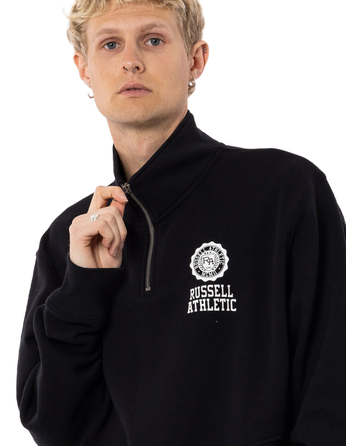 Black Russell Athletic Glory 1/4 Zip Men Top | 98PXJELHM