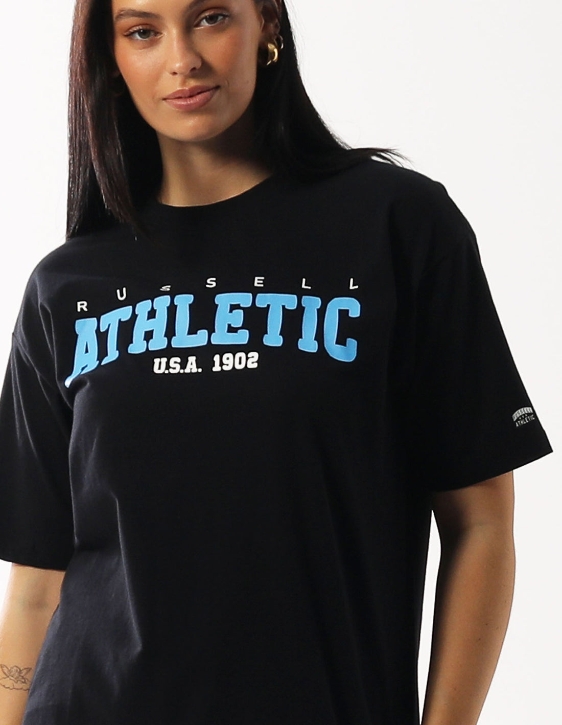 Black Russell Athletic Halston Oversize Women T Shirts | 82KCSZEHM