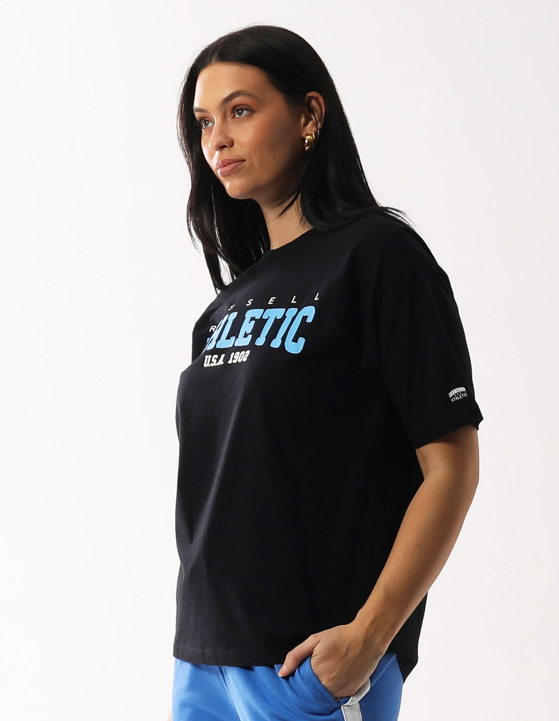 Black Russell Athletic Halston Oversize Women T Shirts | 82KCSZEHM