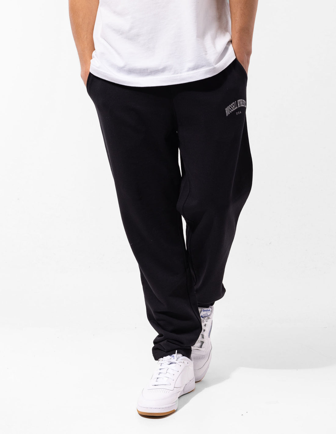 Black Russell Athletic Originals Big Arch Unbrushed Open Leg Men Track pants | 84QWNUSMI