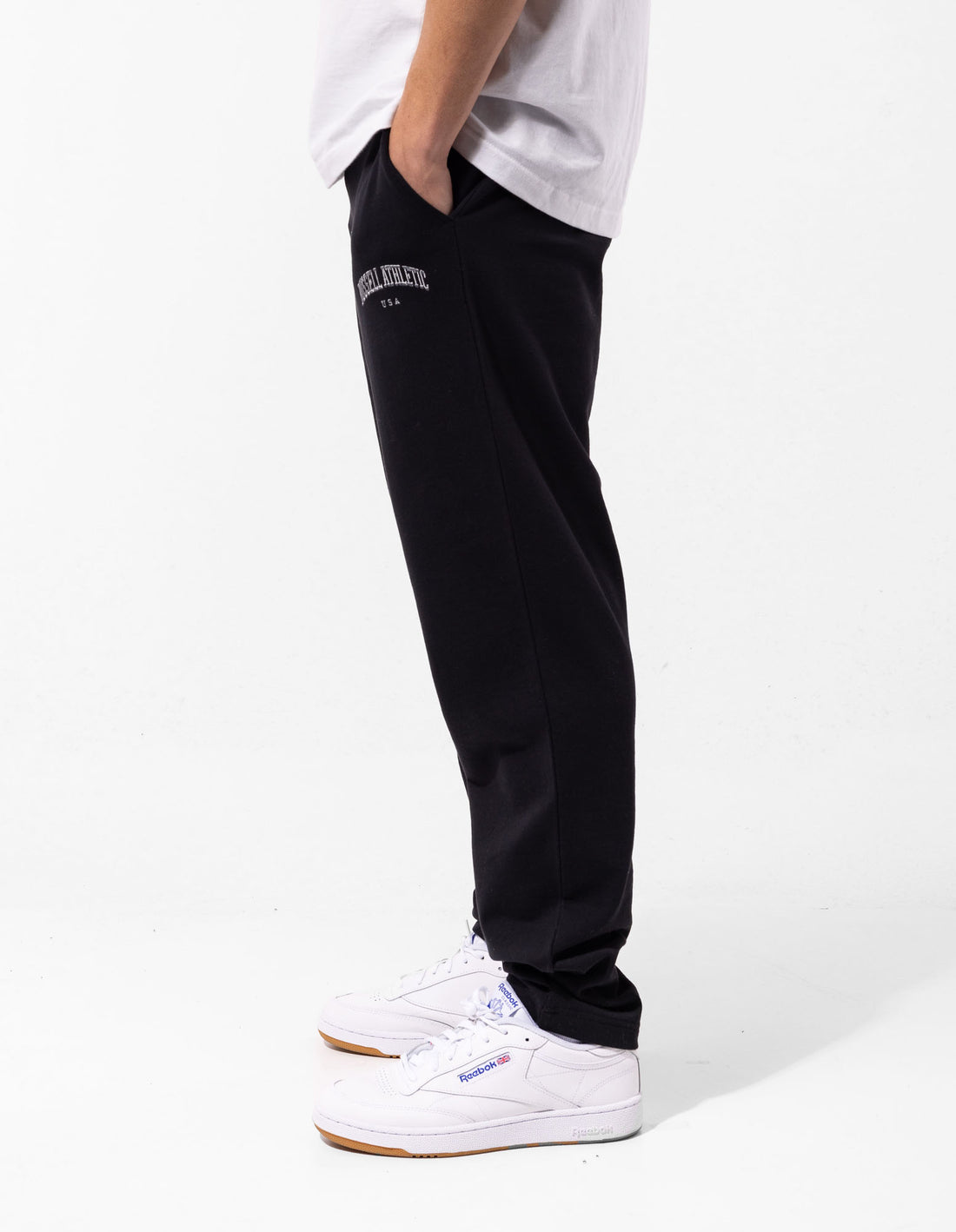 Black Russell Athletic Originals Big Arch Unbrushed Open Leg Men Track pants | 84QWNUSMI