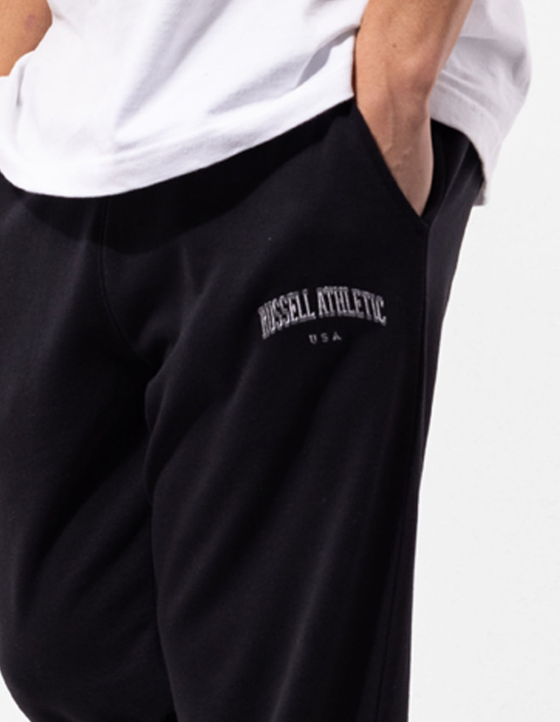 Black Russell Athletic Originals Big Arch Unbrushed Open Leg Men Track pants | 84QWNUSMI