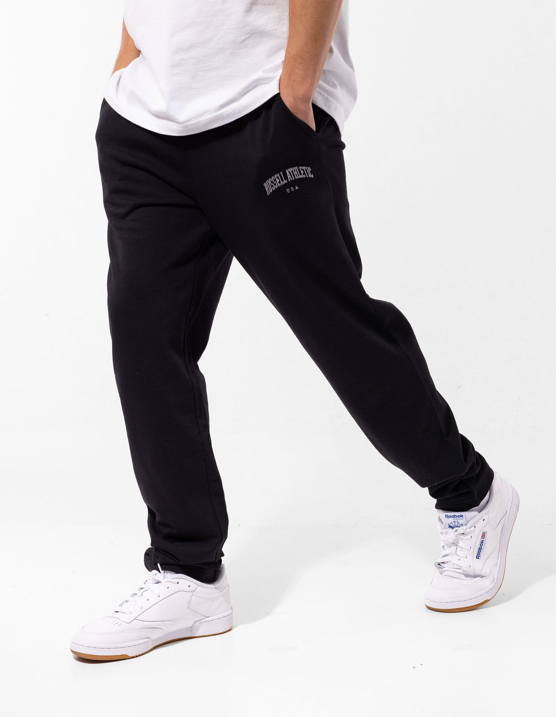 Black Russell Athletic Originals Big Arch Unbrushed Open Leg Men Track pants | 84QWNUSMI