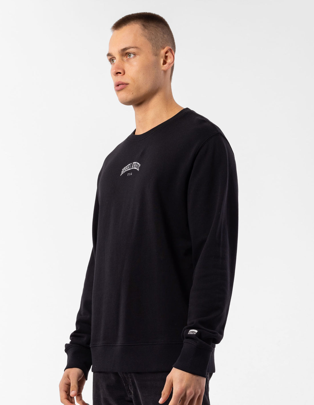 Black Russell Athletic Originals Big Arch Unbrushed Men Crew Neck Sweaters | 63RNXYSIA