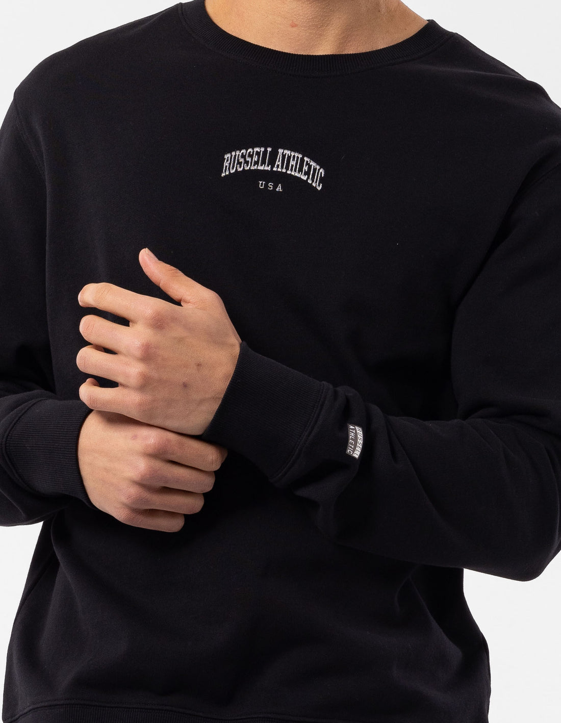 Black Russell Athletic Originals Big Arch Unbrushed Men Crew Neck Sweaters | 63RNXYSIA