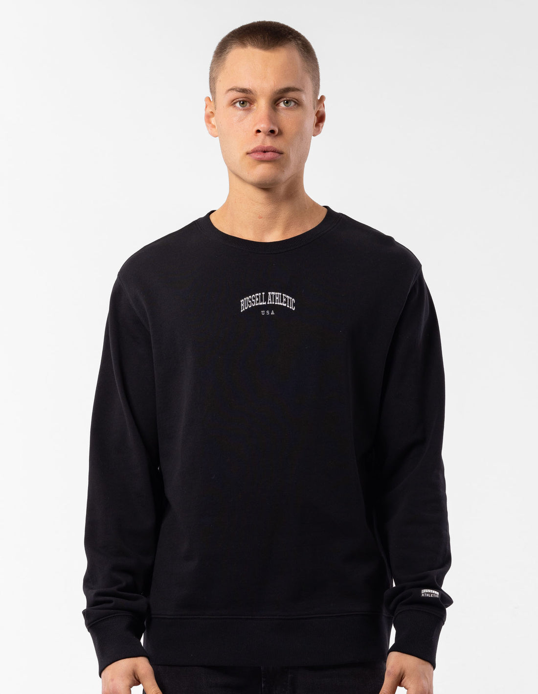 Black Russell Athletic Originals Big Arch Unbrushed Men Crew Neck Sweaters | 63RNXYSIA