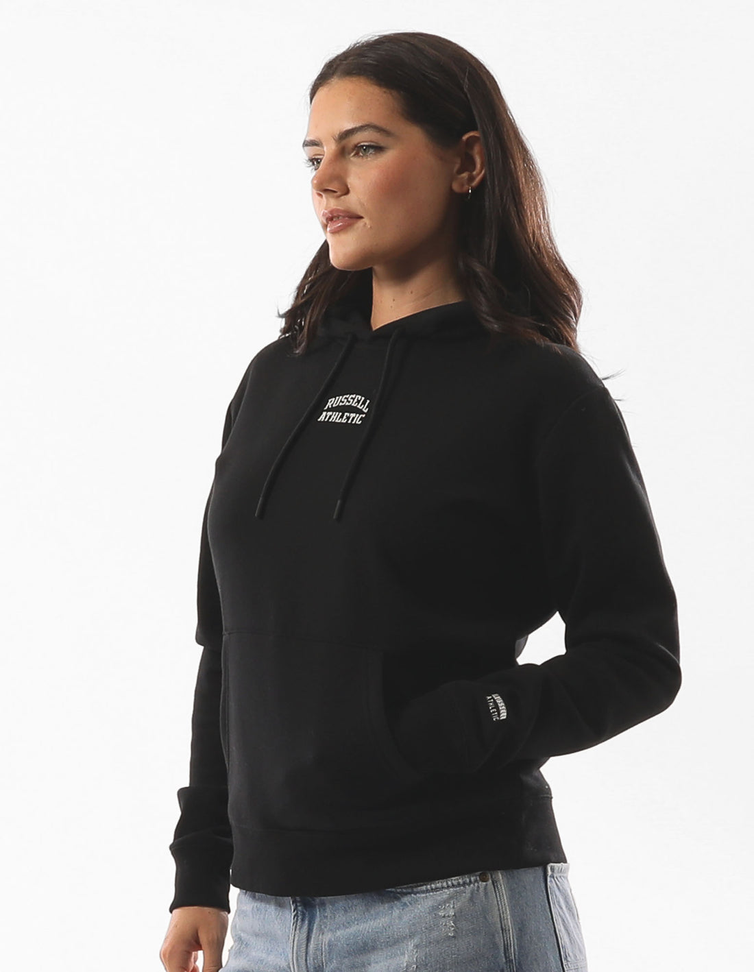 Black Russell Athletic Originals Embriodered Women Hoodie | 10CIBLTAU