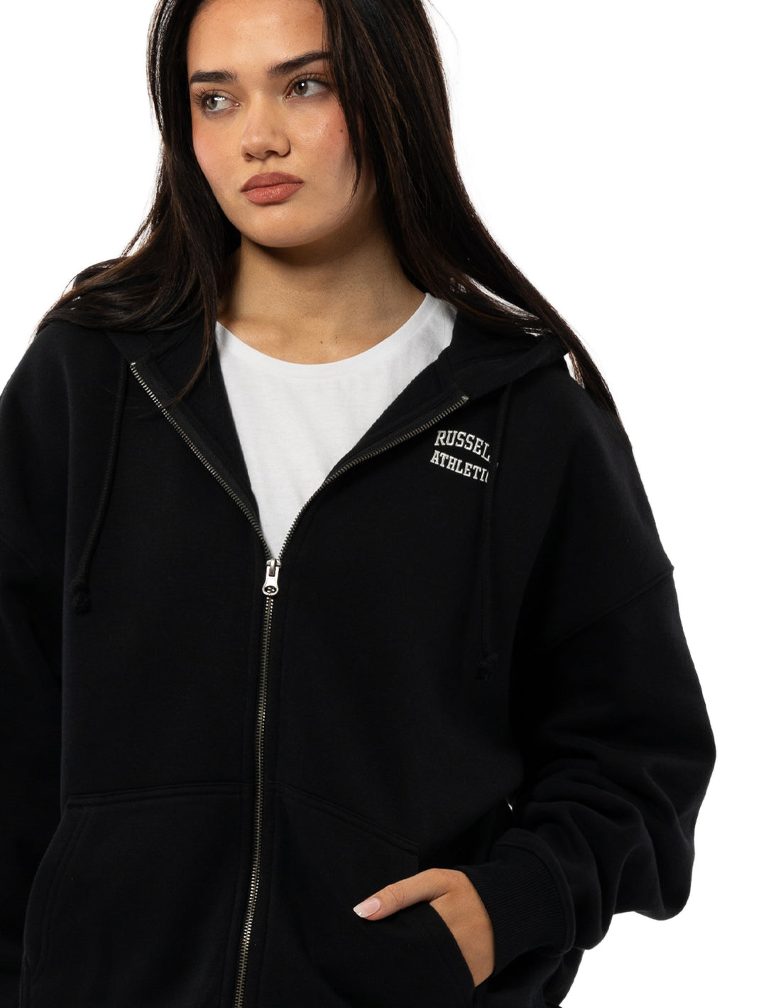 Black Russell Athletic Originals Embroidered Zip Through Women Hoodie | 46MWIESXH