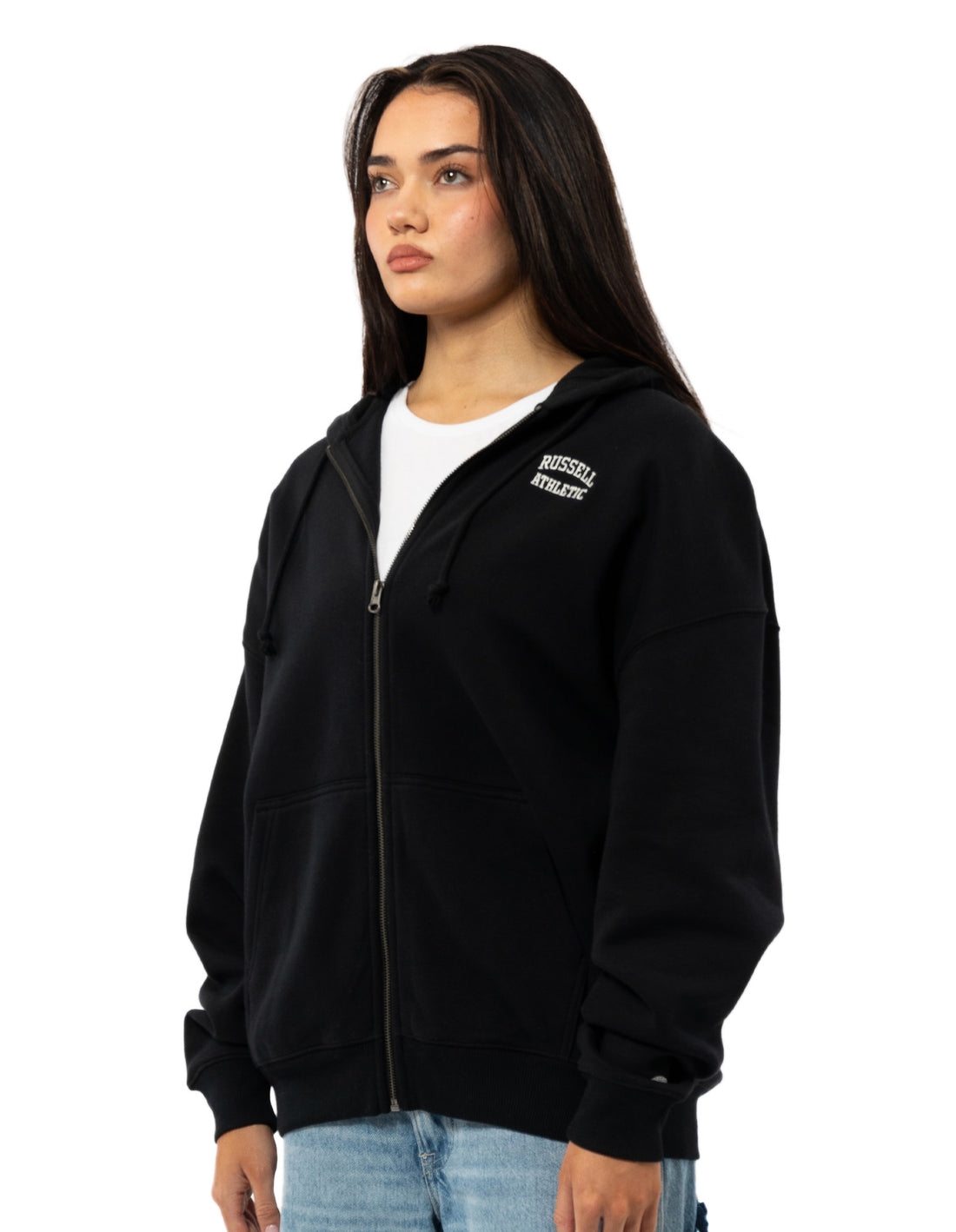 Black Russell Athletic Originals Embroidered Zip Through Women Hoodie | 46MWIESXH