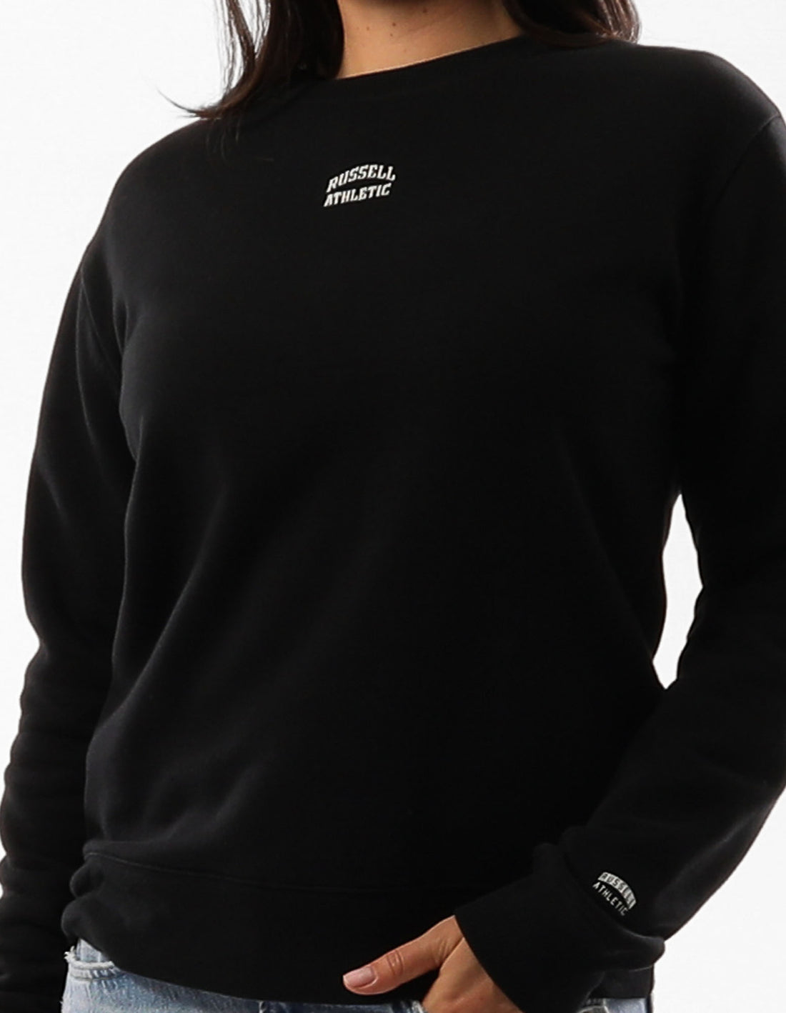 Black Russell Athletic Originals Embroidered Women Crew Neck Sweaters | 34HQZOUYK