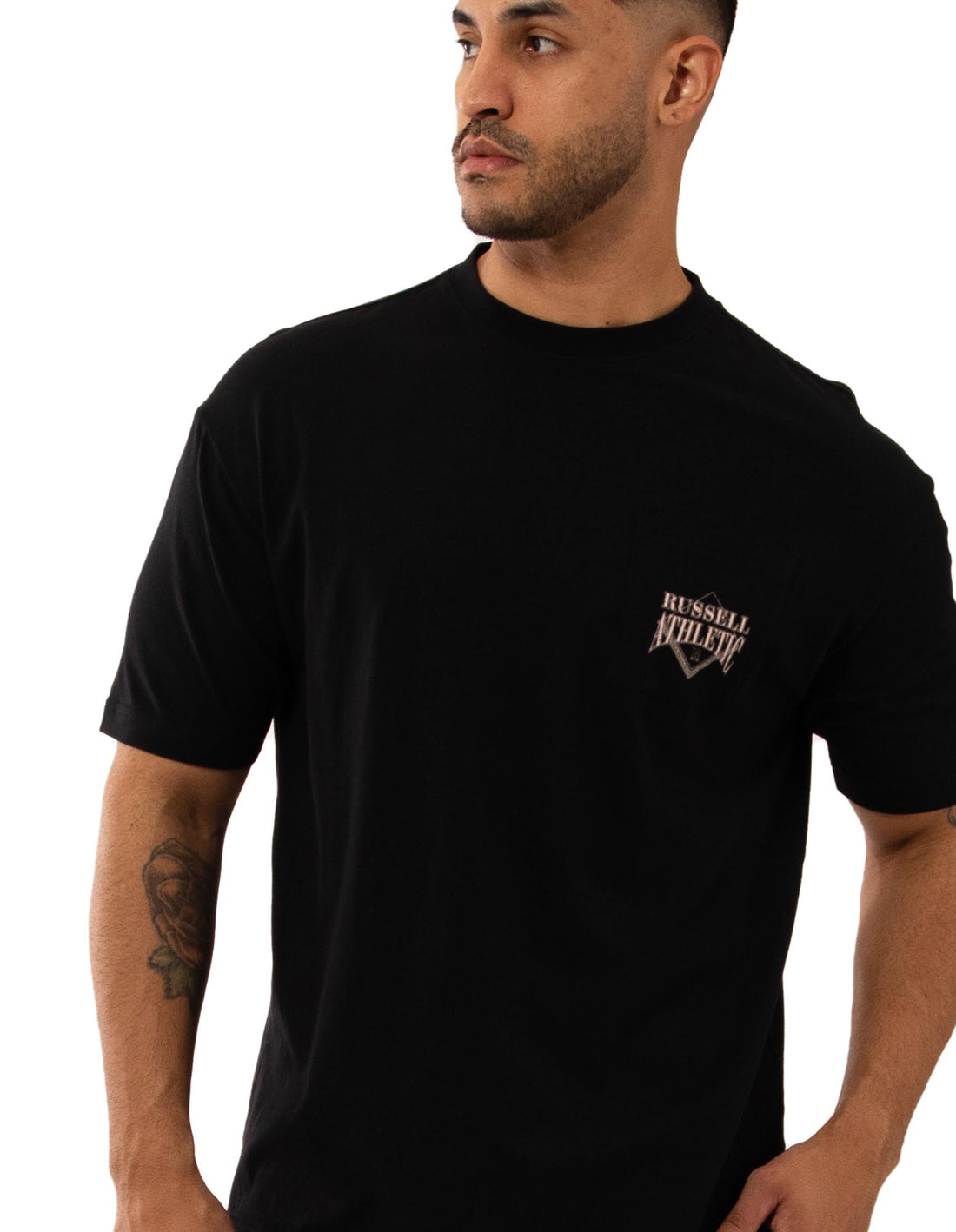 Black Russell Athletic Outfitters Pocket Men T Shirts | 93CUIWVFO