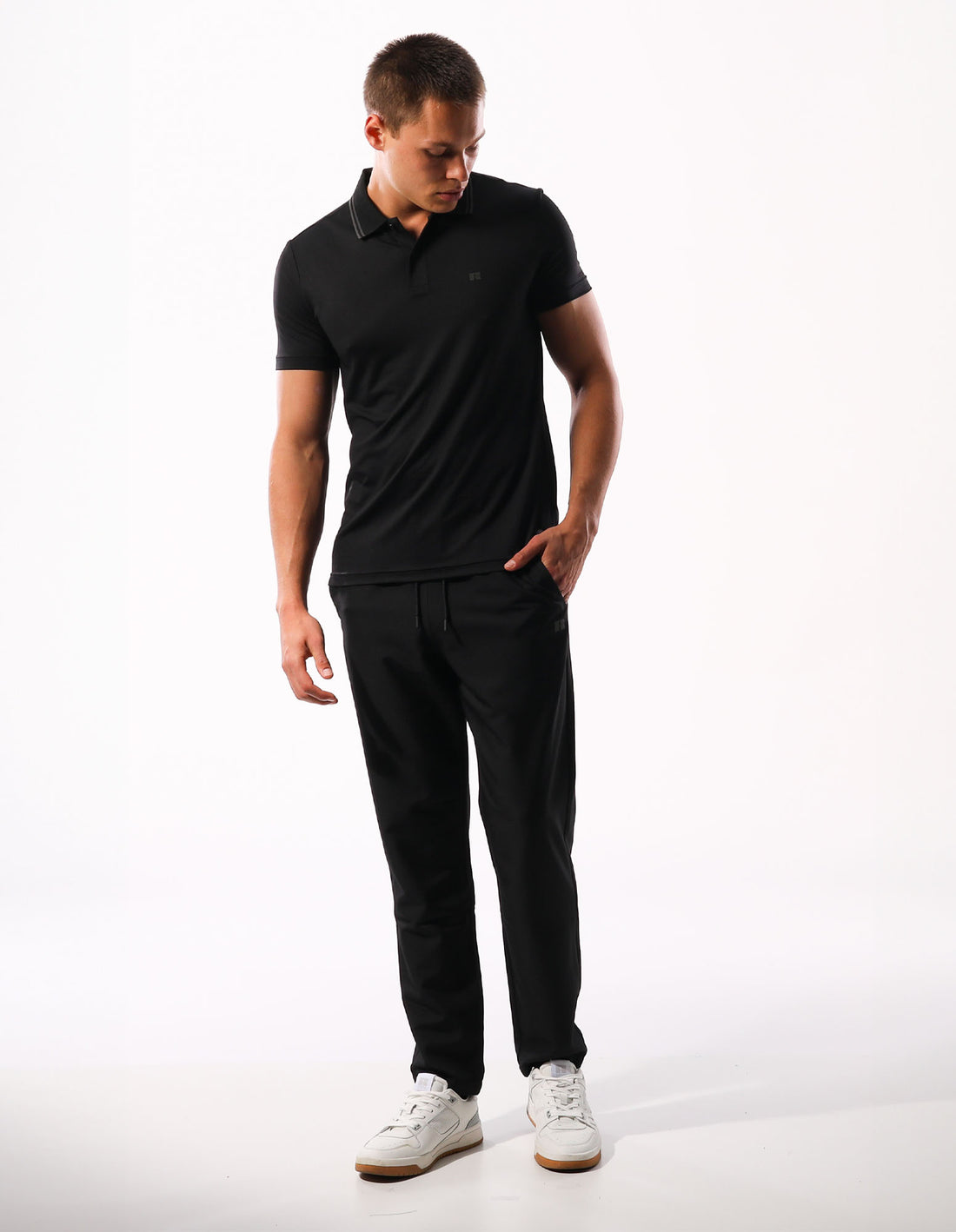 Black Russell Athletic R Logo Active Stretch Men Track pants | 91PKQCEIO