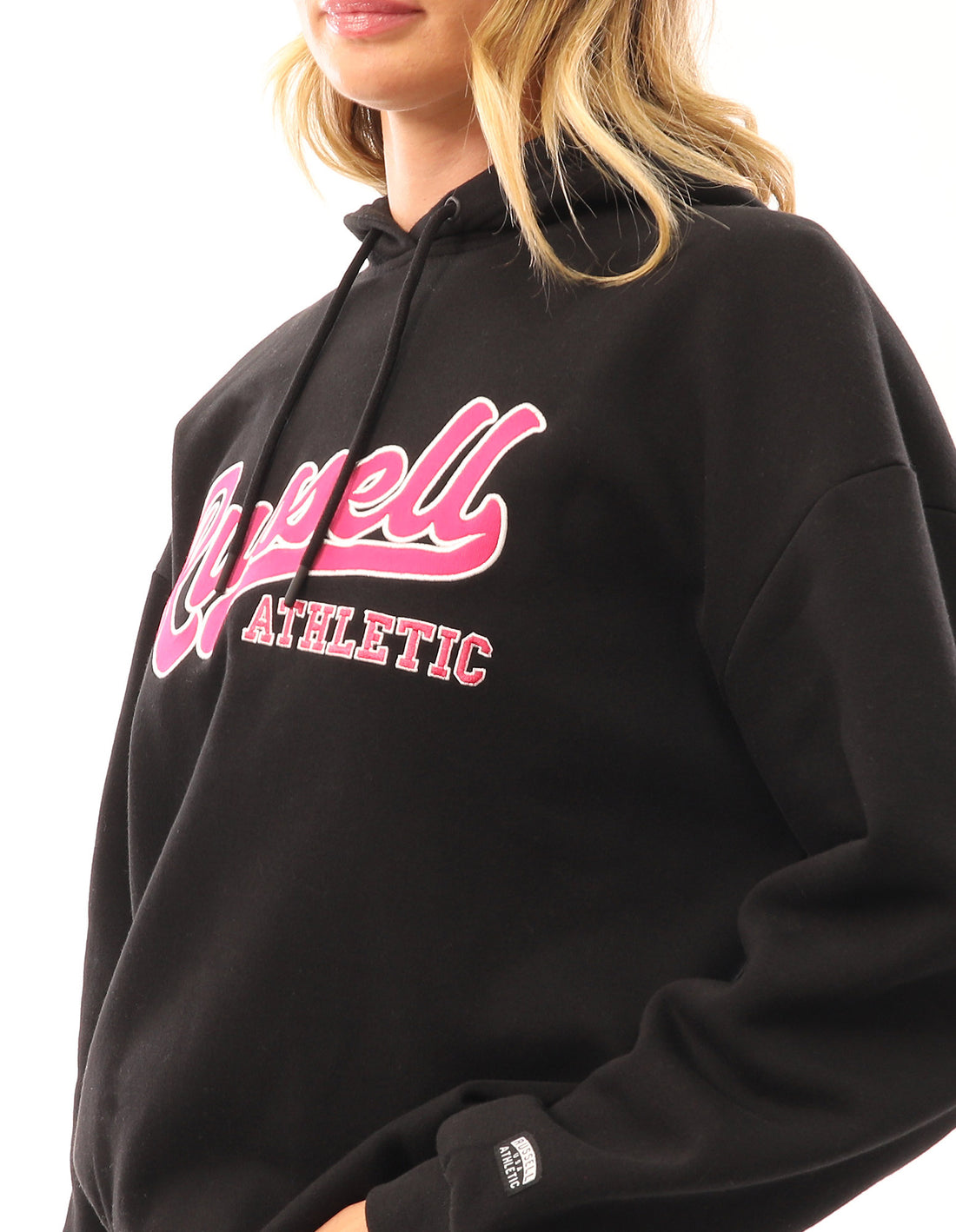 Black Russell Athletic Scripted Oversized Women Hoodie | 76XIQOEWM