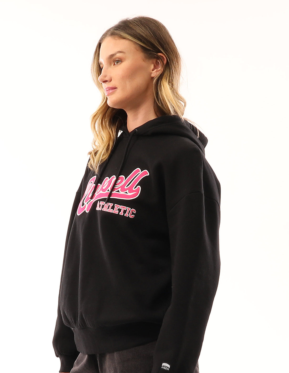 Black Russell Athletic Scripted Oversized Women Hoodie | 76XIQOEWM