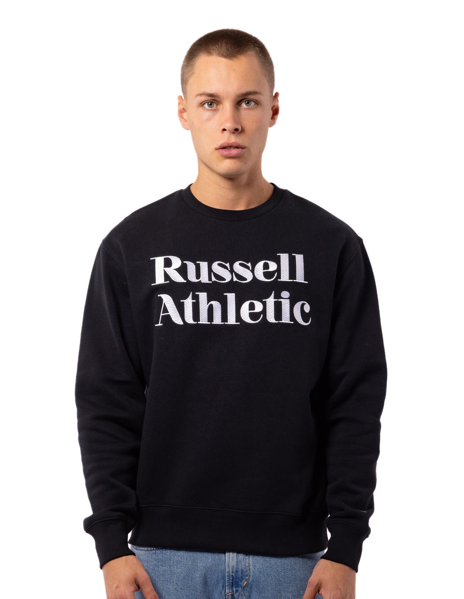 Black Russell Athletic Serif Men Crew Neck Sweaters | 98PTGXURZ