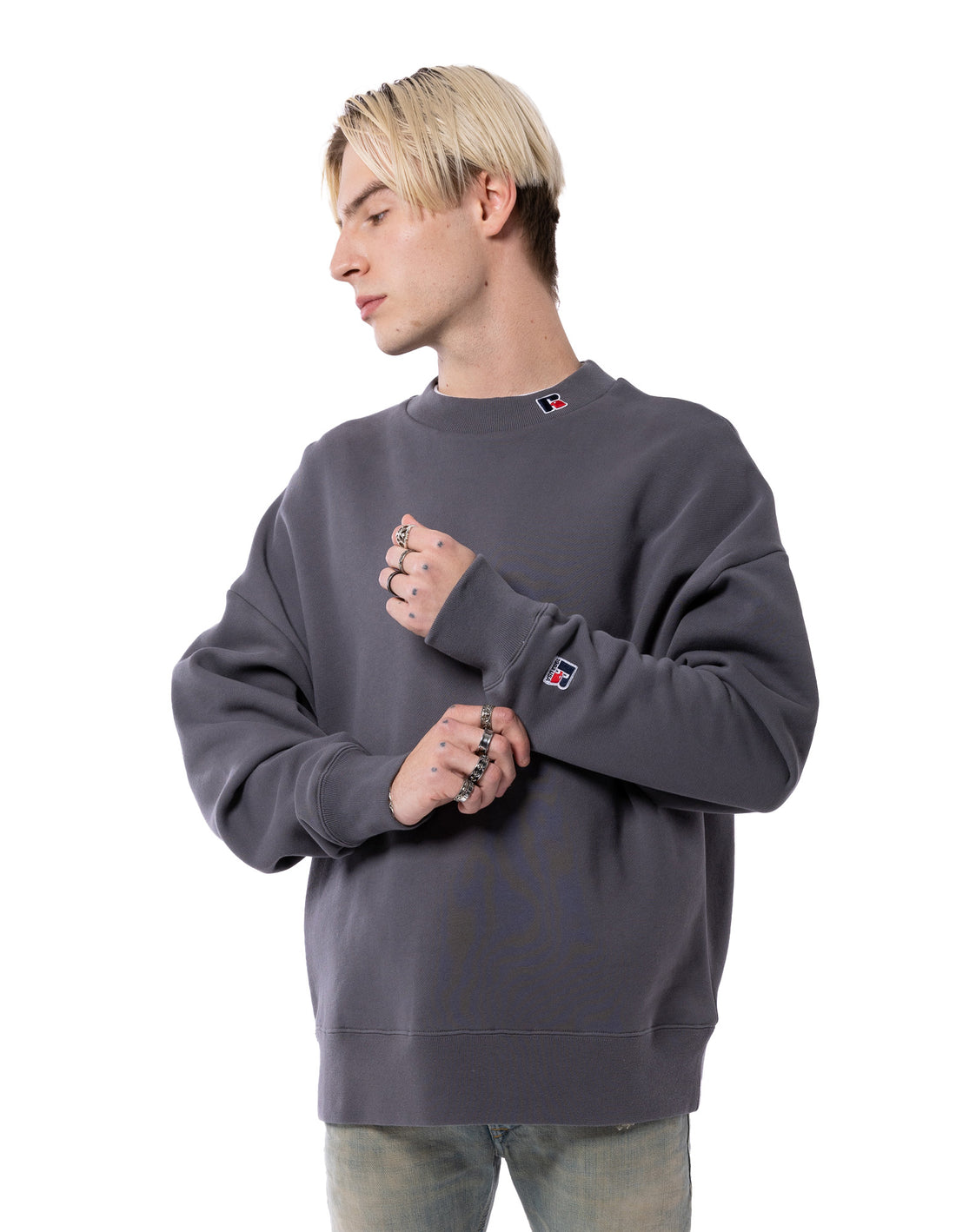 Black Russell Athletic Unisex High Neck Men Crew Neck Sweaters | 81TOVNRUH