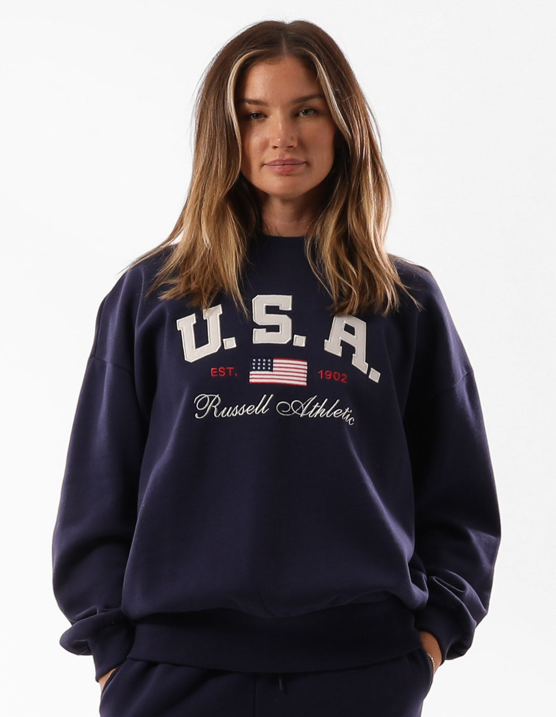 Blue Russell Athletic 1902 Oversized Women Crew Neck Sweaters | 60JUNVGKP