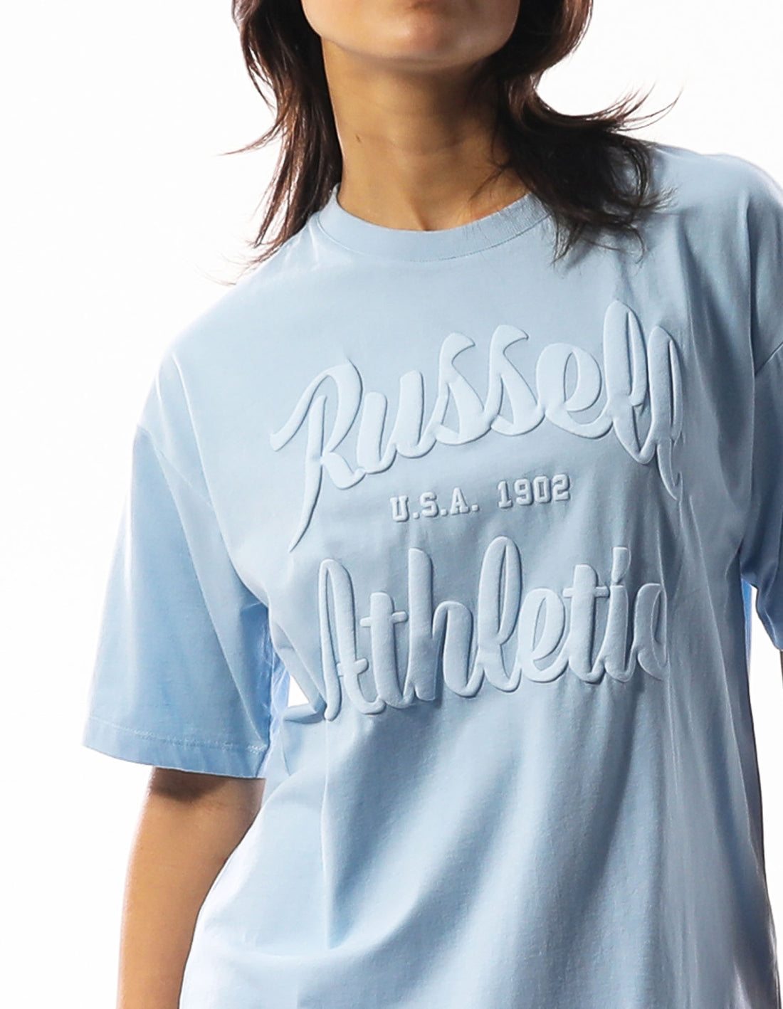 Blue Russell Athletic Annie Oversized Women T Shirts | 40SDRWMFZ