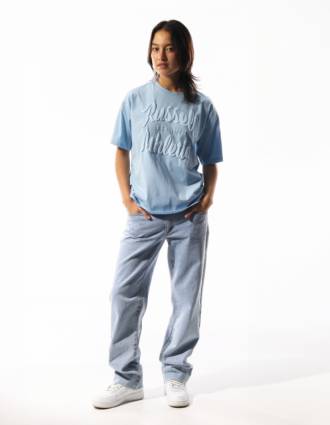 Blue Russell Athletic Annie Oversized Women T Shirts | 40SDRWMFZ