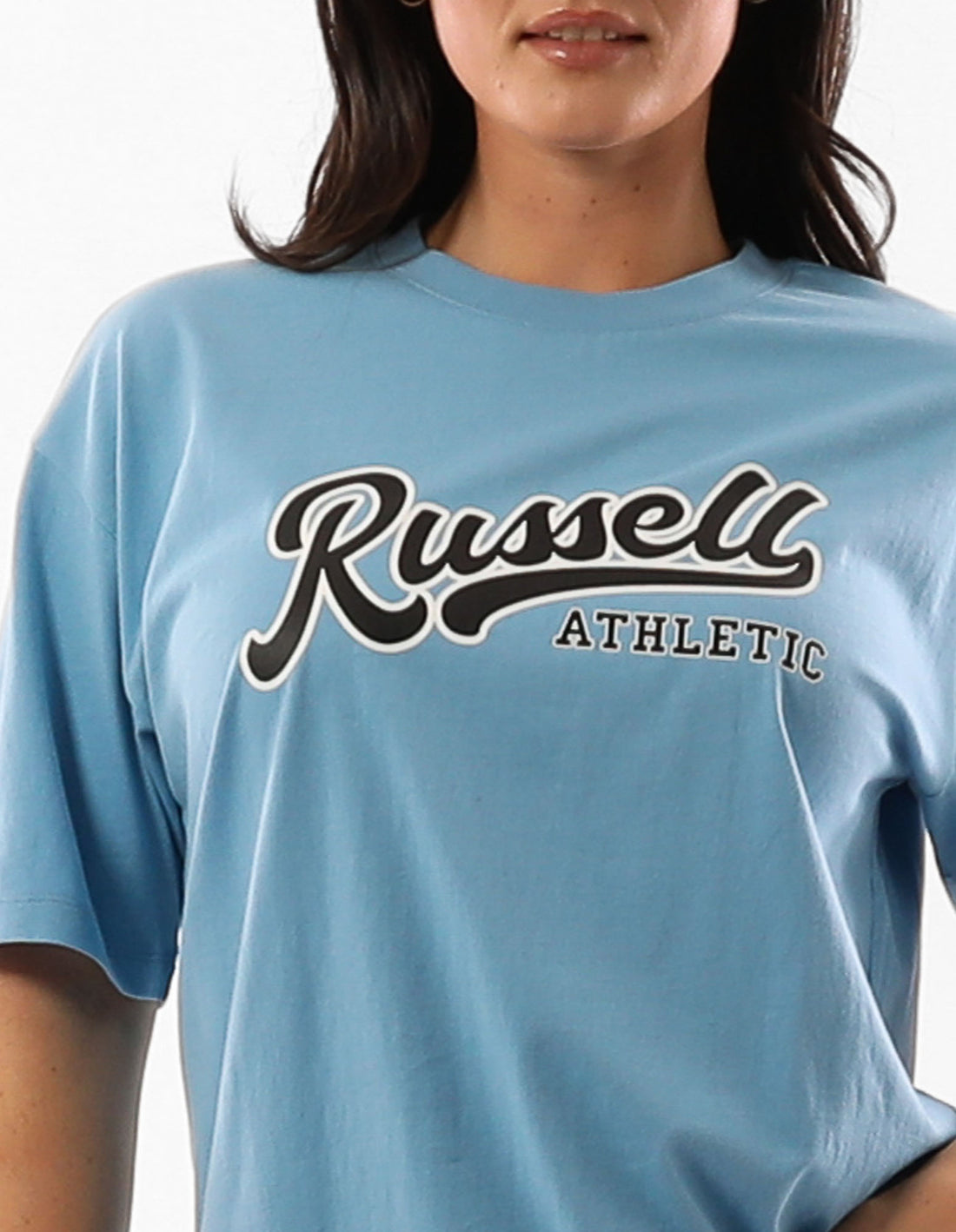 Blue Russell Athletic Scripted Women T Shirts | 63CEHVDJI