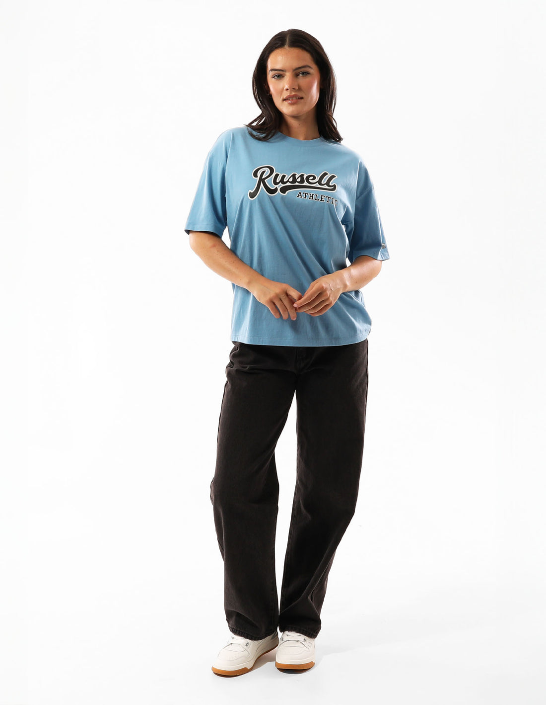 Blue Russell Athletic Scripted Women T Shirts | 63CEHVDJI