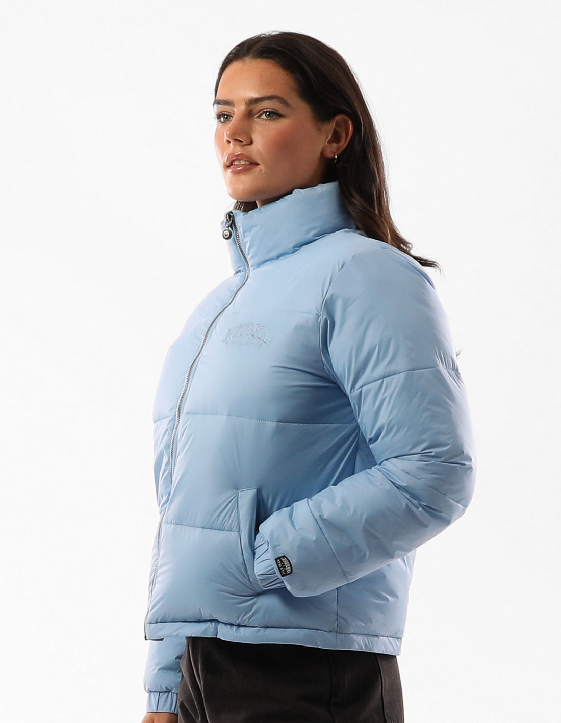 Blue Russell Athletic Seattle Sea Cropped Women Puffer Jacket | 53QFGJAWL