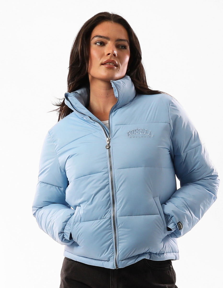 Blue Russell Athletic Seattle Sea Cropped Women Puffer Jacket | 53QFGJAWL