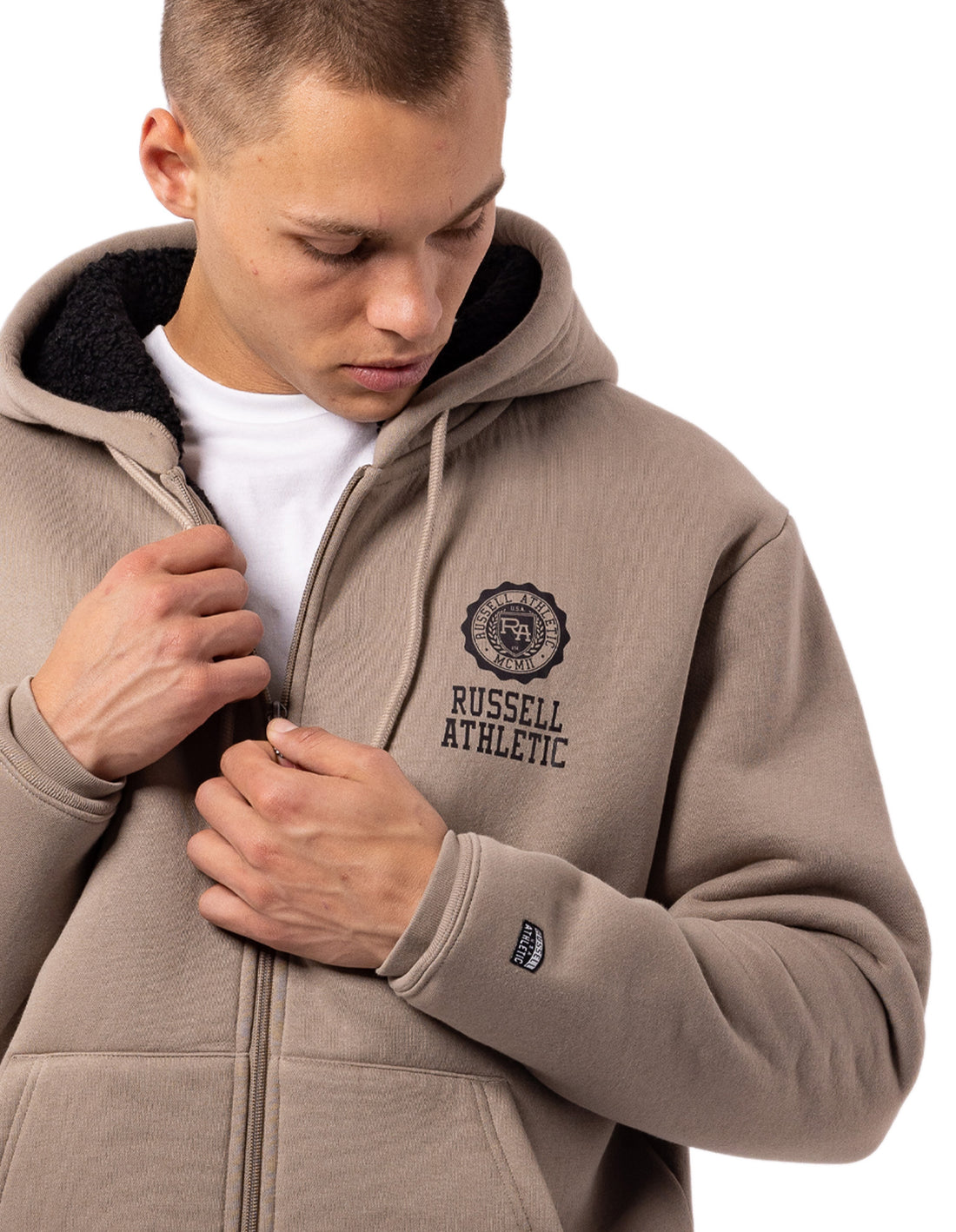 Brown Russell Athletic Collegiate Sherpa Men Jackets | 92RVNGKEA