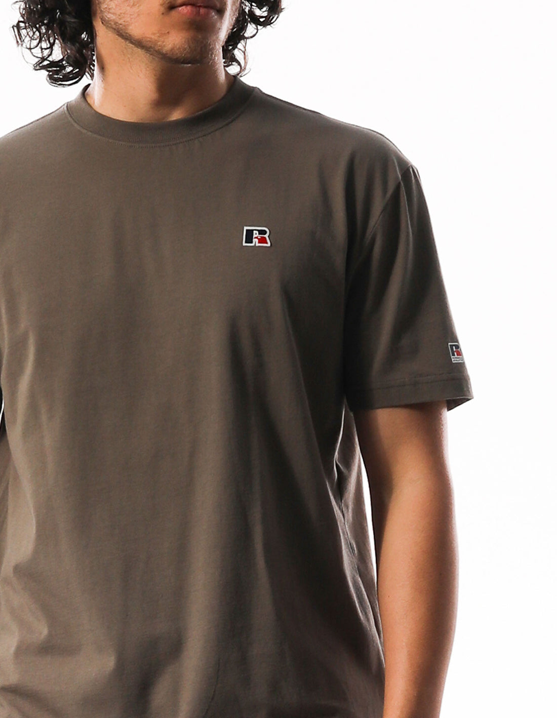 Brown Russell Athletic R Logo Slouch Men T Shirts | 19PJBWIHG