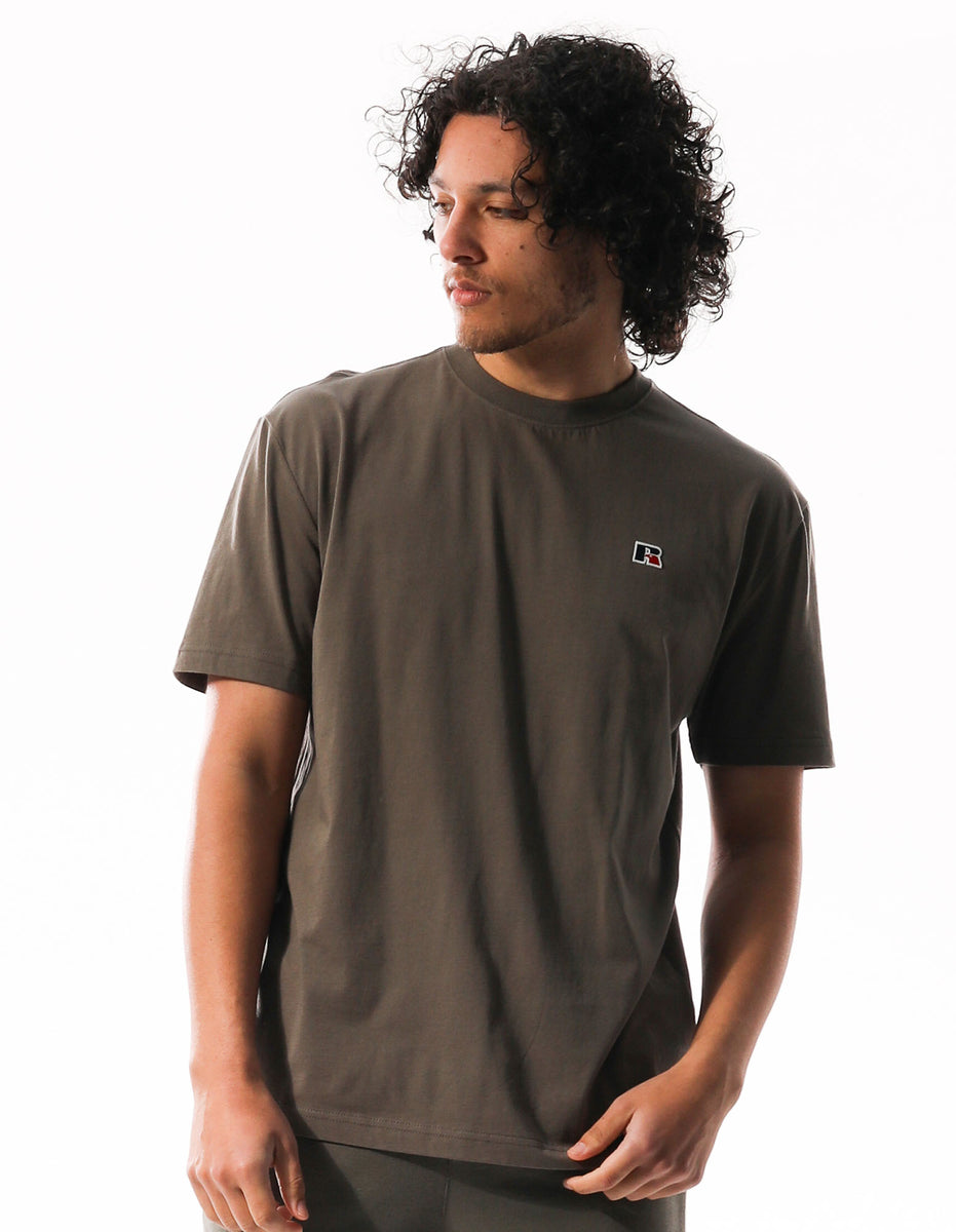 Brown Russell Athletic R Logo Slouch Men T Shirts | 19PJBWIHG