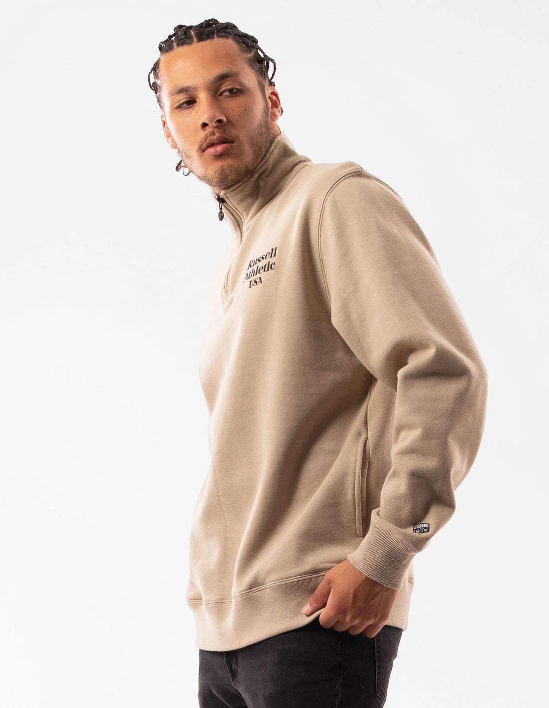 Brown Russell Athletic Serif 1/4 Zip Men Top | 89ESBCDAX