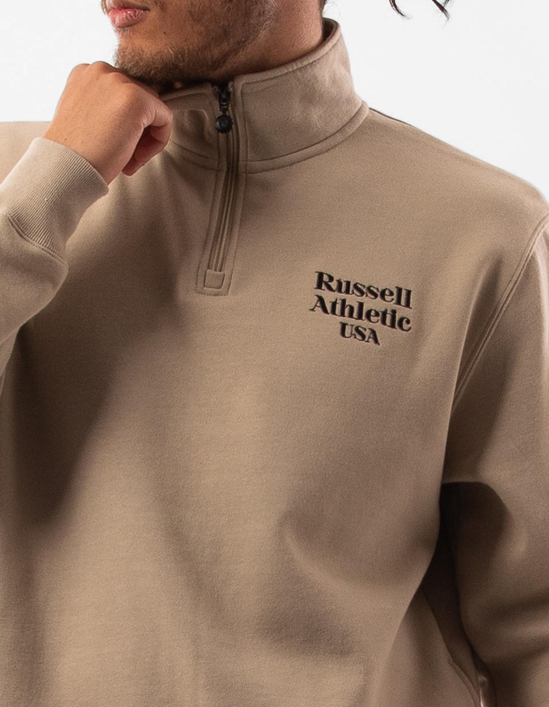 Brown Russell Athletic Serif 1/4 Zip Men Top | 89ESBCDAX