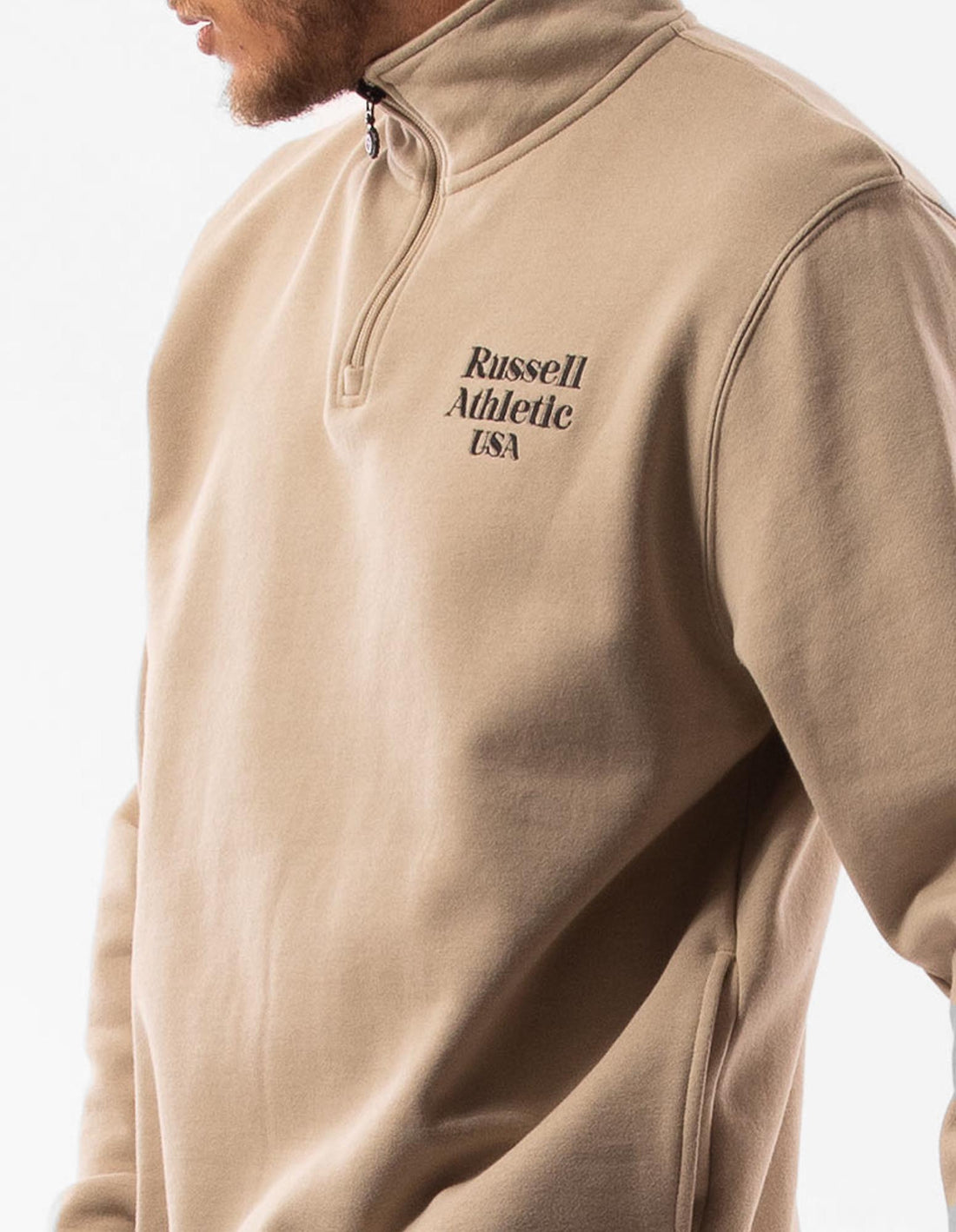 Brown Russell Athletic Serif 1/4 Zip Men Top | 89ESBCDAX