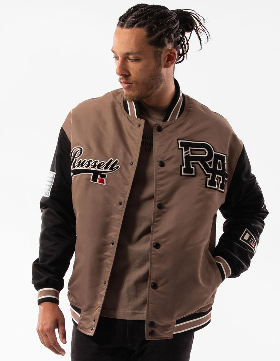 Brown Russell Athletic Varsity Badge Men Jackets | 87IMFKRPB