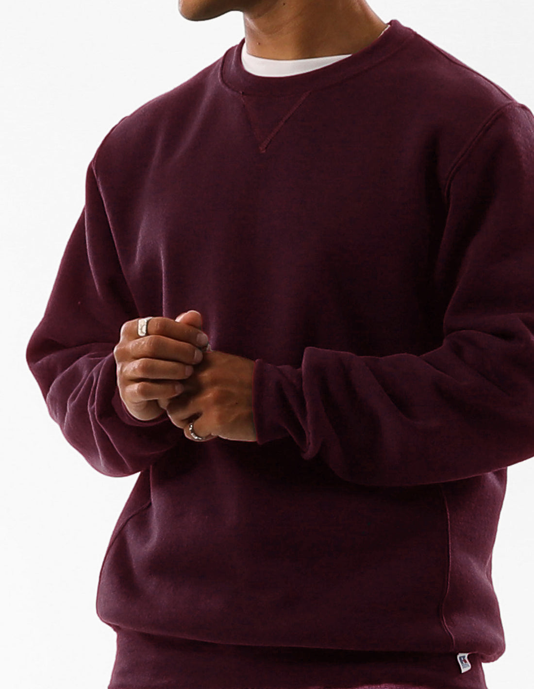 Burgundy Russell Athletic Unisex Dri Men Crew Neck Sweaters | 57AHZLSNX