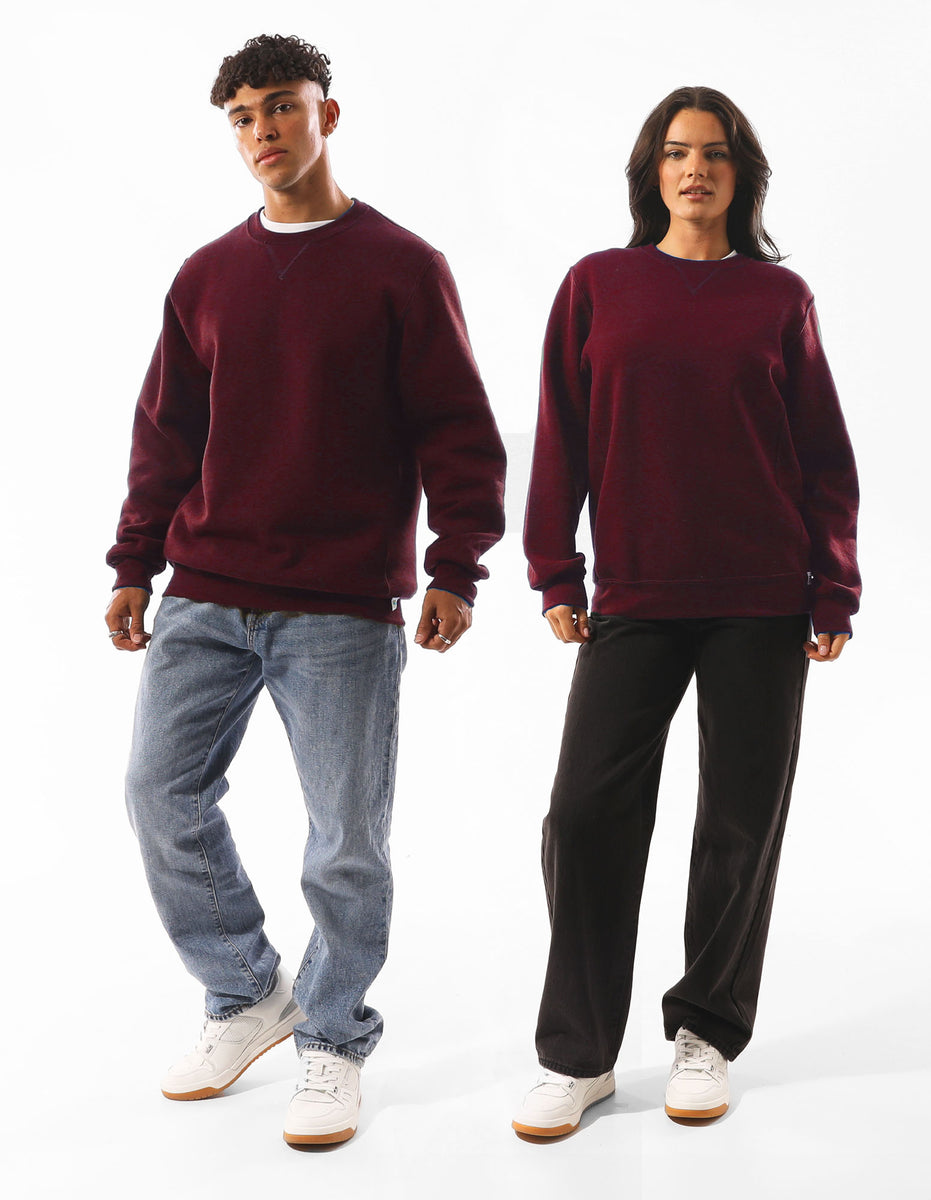 Burgundy Russell Athletic Unisex Dri Men Crew Neck Sweaters | 57AHZLSNX