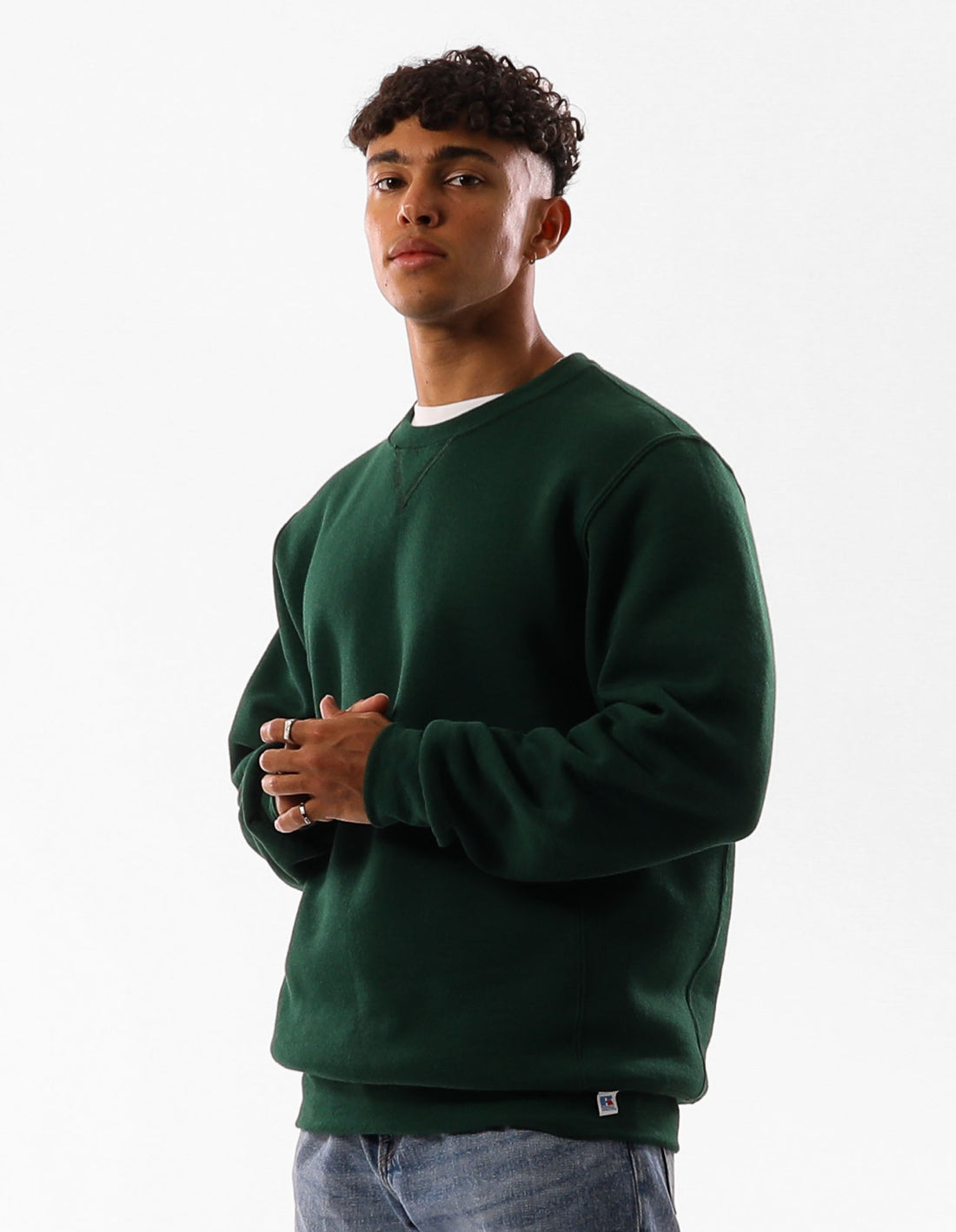 Dark Green Russell Athletic Unisex Dri Women Crew Neck Sweaters | 84FXWJOME