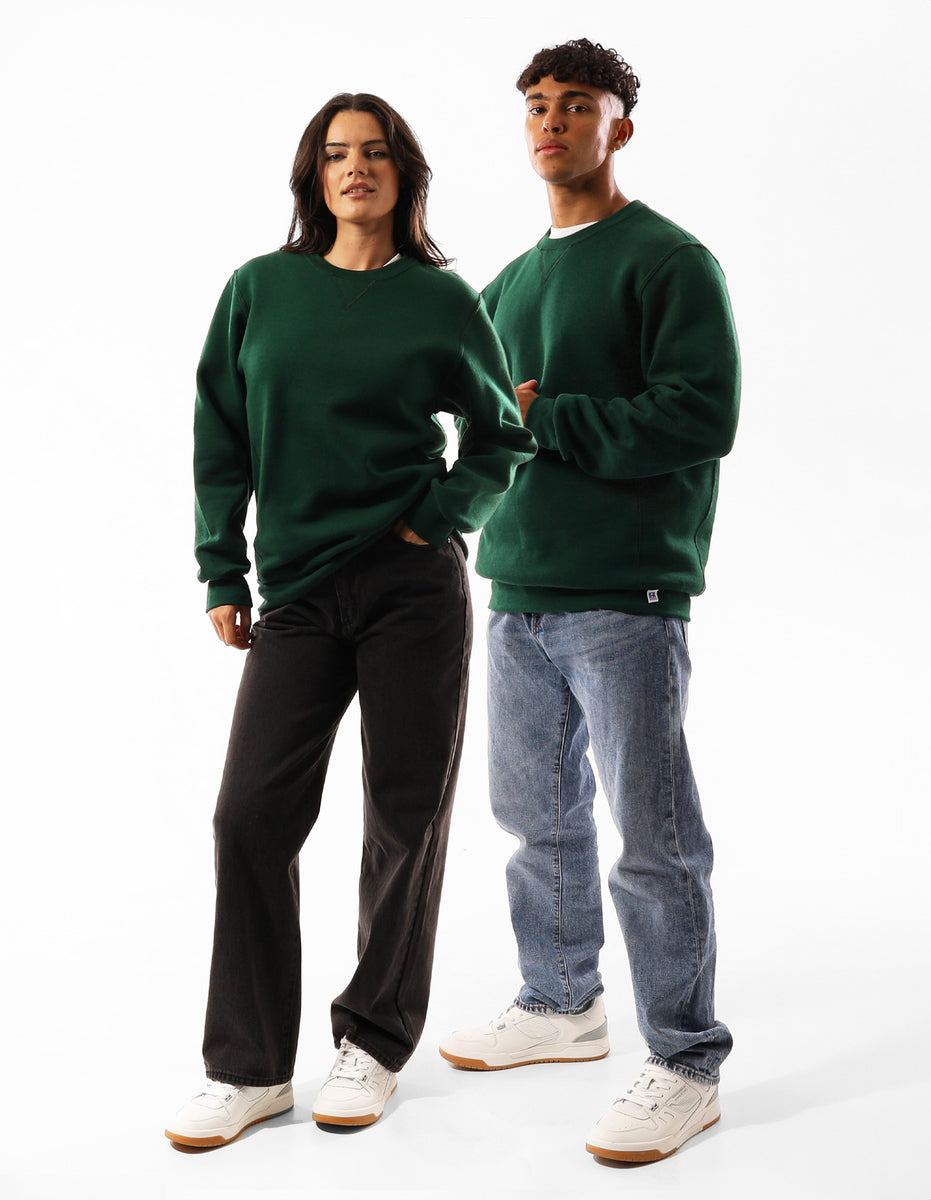 Dark Green Russell Athletic Unisex Dri Women Crew Neck Sweaters | 84FXWJOME