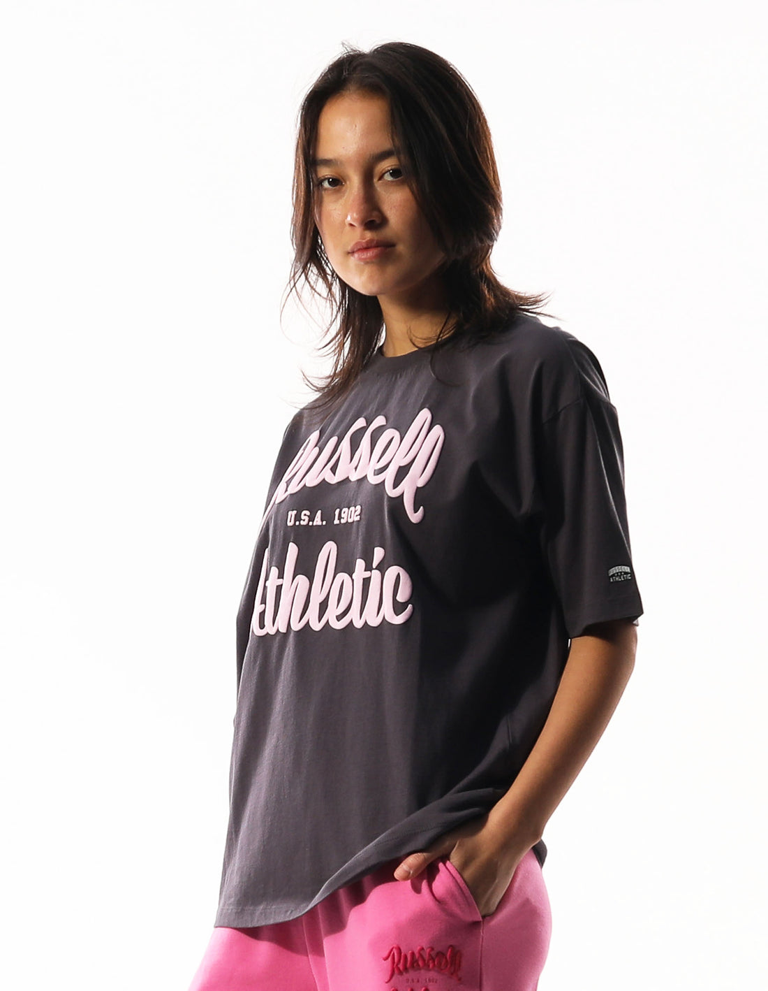 Dark Grey Russell Athletic Annie Oversized Women T Shirts | 36COGWQUF