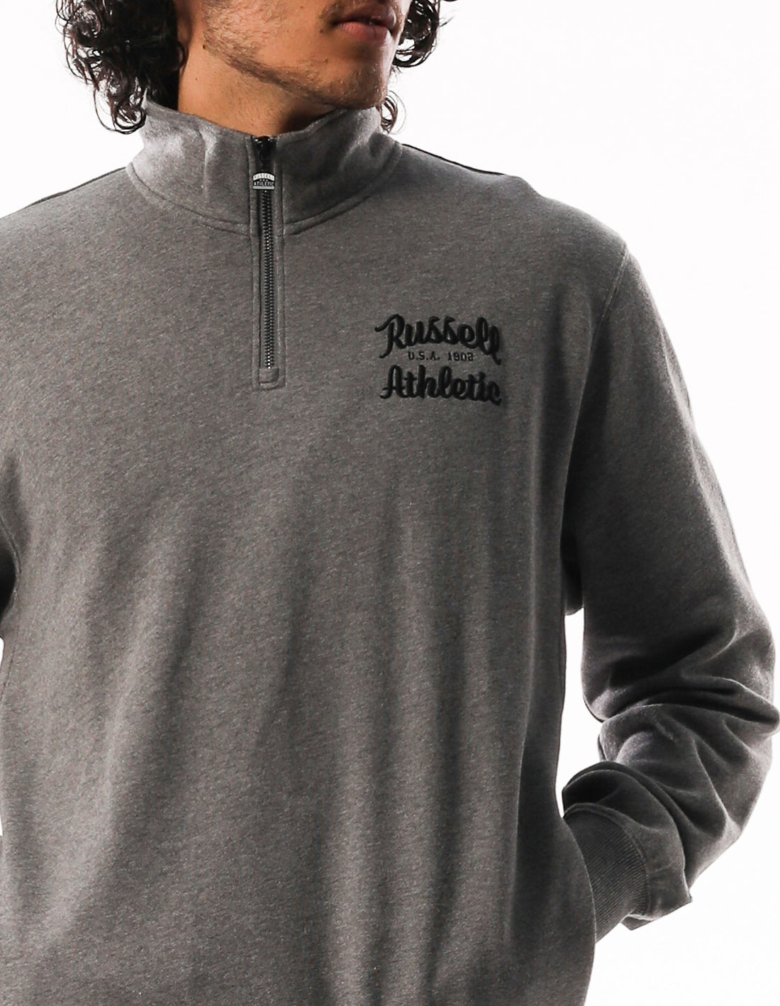 Dark Grey Russell Athletic Baseball Script 1/4 Zip Men Top | 90BGMYWSH