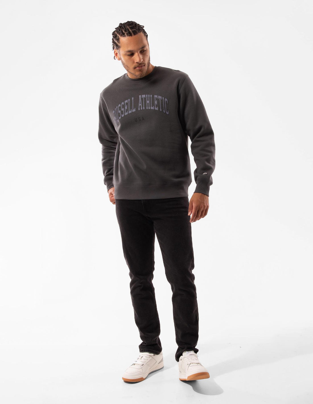 Dark Grey Russell Athletic Pasadena Men Crew Neck Sweaters | 17KNYGCJW