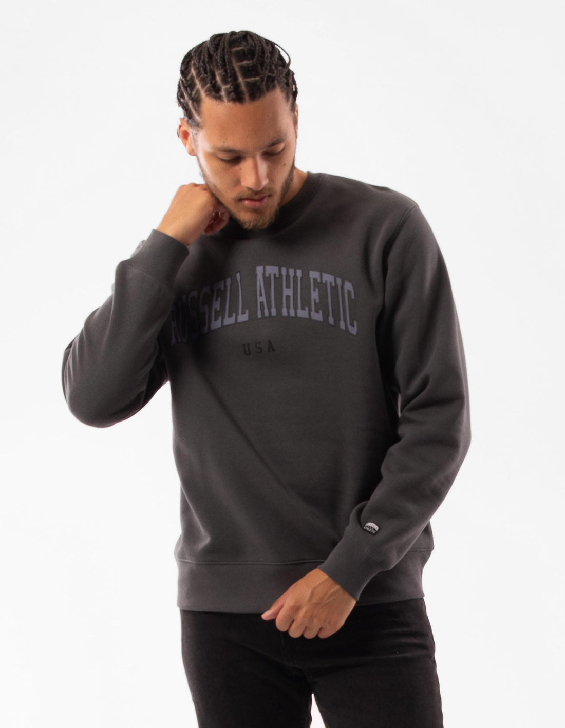 Dark Grey Russell Athletic Pasadena Men Crew Neck Sweaters | 17KNYGCJW