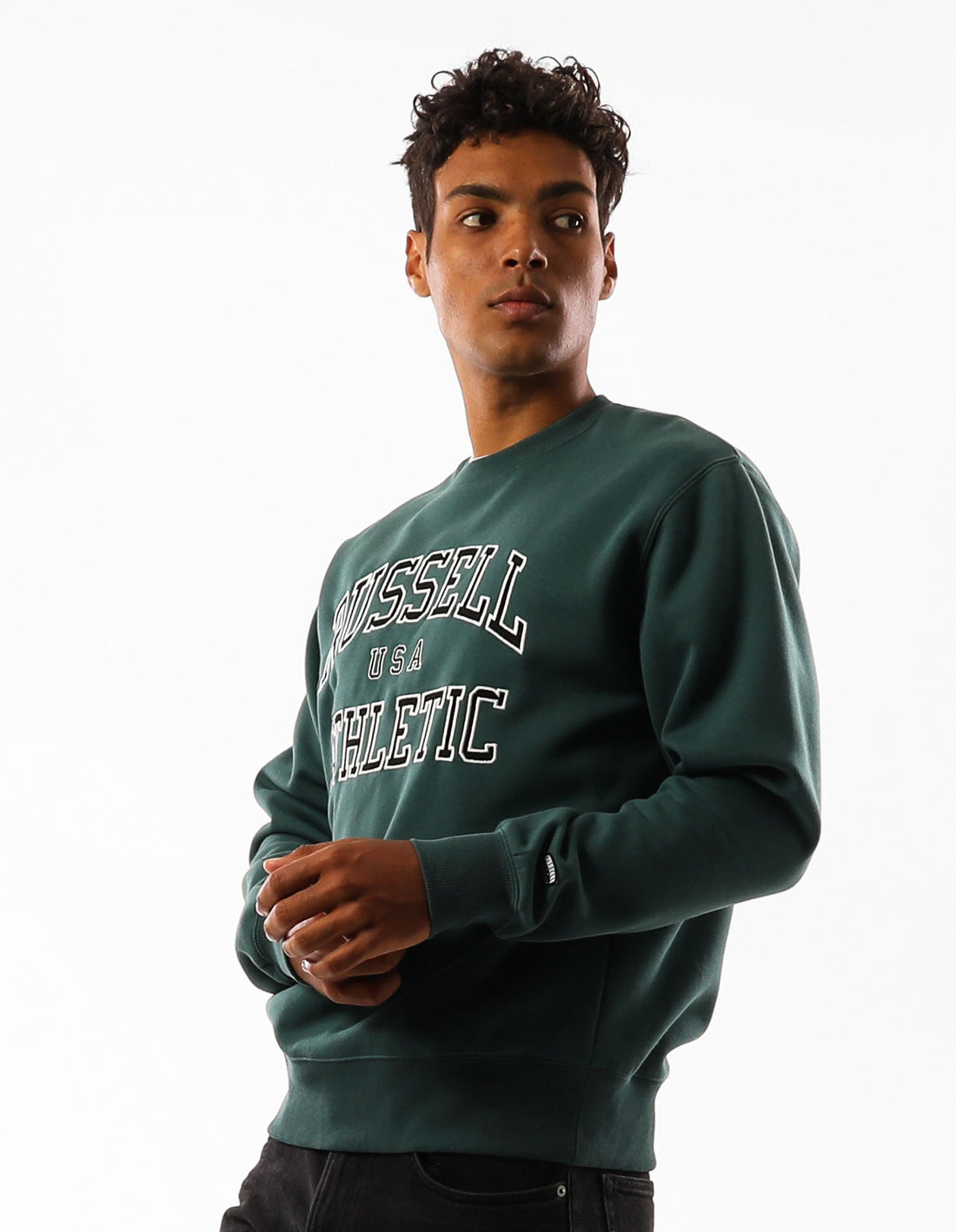 Green Russell Athletic Melrose Men Crew Neck Sweaters | 67YMKTBWN