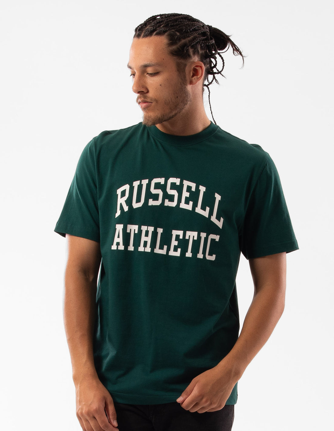 Green Russell Athletic Originals Arch Logo Men T Shirts | 10FPKRUAI